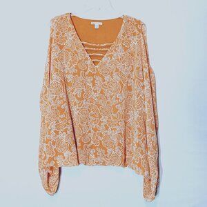 Women's "Cato" Yellow Chiffon, Cold Shoulder, Dolman Sleeve Tunic; Size 18/20W